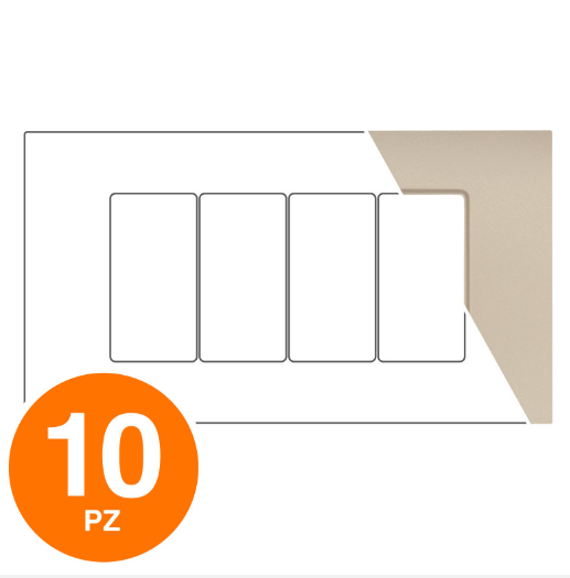 MAPAM Placca Tecnopolimero Sun-T5 4P R9004-13 Champagne - Confezione 10pz - mod. R9004-13 - Compatibile con Vimar ARKÉ