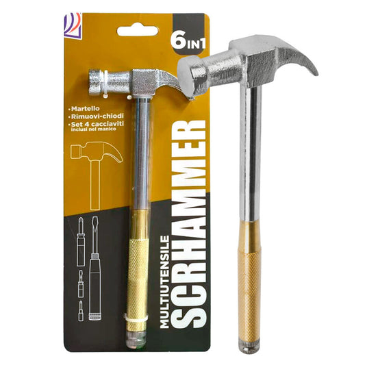 - Promo Ottobre - Intergross Scrhammer Multiutensile 6in1 con Martello Rimuovi Chiodi 4 Cacciaviti Inclusi nel Manico