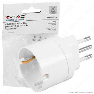 LI 951 - V-Tac Adattatore Singolo Schuko con Spina 10A Colore Bianco - SKU 8719