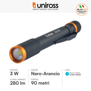 Uniross GX100 Torcia LED 3W Tascabile Multifunzione IPX4 - mod. U322484