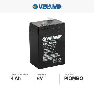 Velamp Batteria al Piombo 6V 4Ah Ricaricabile con Attacchi Faston - mod. 23722