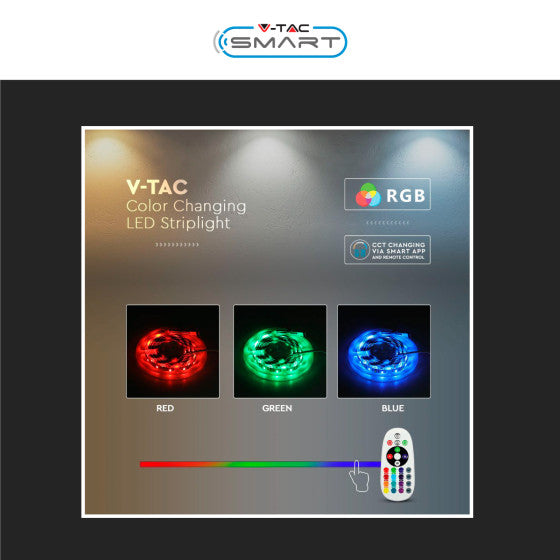 V-TAC SMART VT-5050 KIT STRISCIA LED FLESSIBILE 75W RGB+W 12V IP65 ALIMENTATORE CONTROLLER TELECOMANDO - BOBINA DA 5M - SKU 2910 - Consegna in 1-5 giorni lavorativi