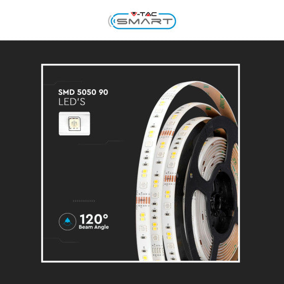 V-TAC SMART VT-5050 KIT STRISCIA LED FLESSIBILE 75W RGB+W 12V IP65 ALIMENTATORE CONTROLLER TELECOMANDO - BOBINA DA 5M - SKU 2910 - Consegna in 1-5 giorni lavorativi