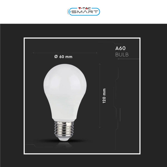 V-TAC SMART VT-5113 LAMPADINA LED WI-FI E27 11W BULB A60 GOCCIA RGB+W CHANGING COLOR CCT DIMMERABILE - SKU 212752 - Consegna in 1-5 giorni lavorativi
