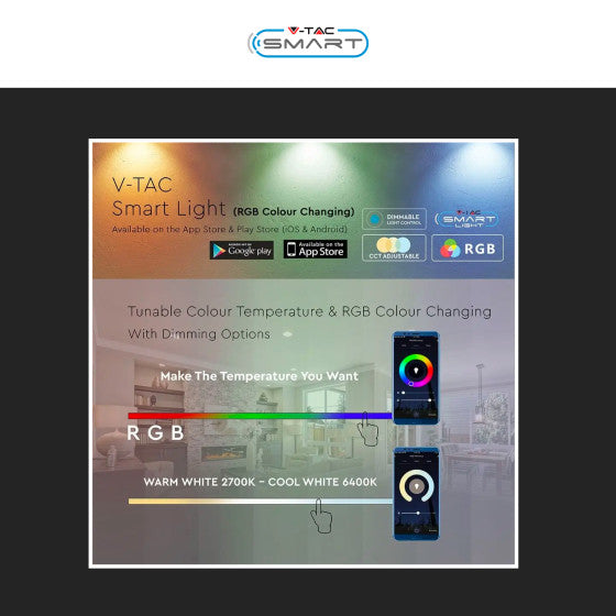 V-TAC SMART VT-5113 LAMPADINA LED WI-FI E27 11W BULB A60 GOCCIA RGB+W CHANGING COLOR CCT DIMMERABILE - SKU 212752 - Consegna in 1-5 giorni lavorativi