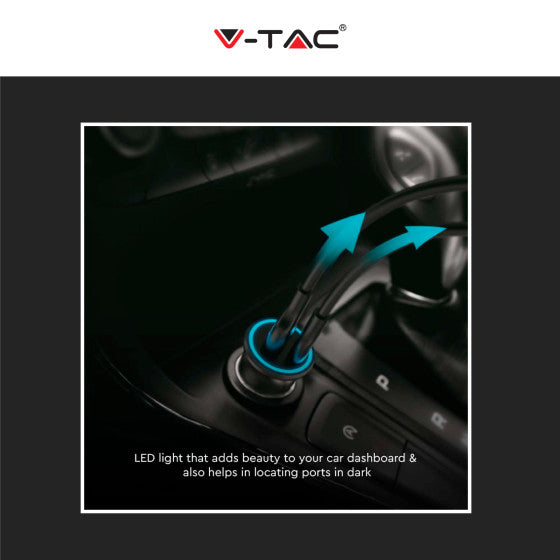 V-TAC VT-5318 CARICABATTERIE SMART AUTO USB 20W 3A PER SMARTPHONE RICARICA RAPIDA PD+QC COLORE NERO - SKU 7744 - Consegna in 1-5 giorni lavorativi
