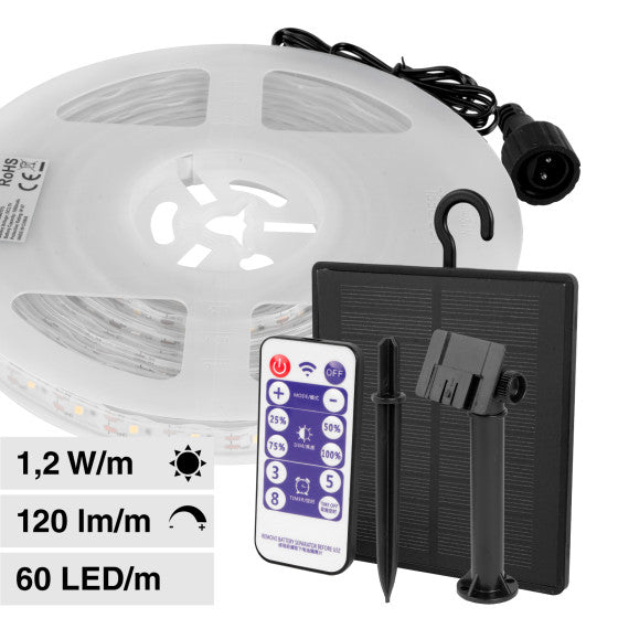 V-TAC VT-2835 STRISCIA LED FLESSIBILE 6W SMD 60 LED/M IP67 PANNELLO SOLARE E TELECOMANDO - BOBINA DA 5M - SKU 23044 / 23045 - Consegna in 1-5 giorni lavorativi