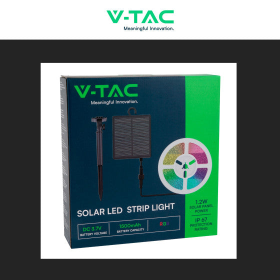 V-TAC VT-2835 STRISCIA LED FLESSIBILE RGB 6W SMD 60 LED/M IP67 PANNELLO SOLARE E TELECOMANDO - BOBINA DA 5M - SKU 23046 - Consegna in 1-5 giorni lavorativi