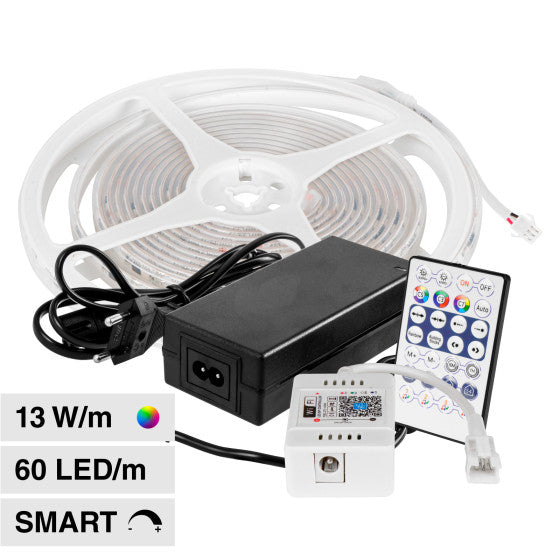 V-TAC VT-5050 STRISCIA LED FLESSIBILE SMART RGB 65W SMD 60 LED/M 24V IP65 CON CONTROLLER E TELECOMANDO - BOBINA 5M - SKU 23146 - Consegna in 1-5 giorni lavorativi