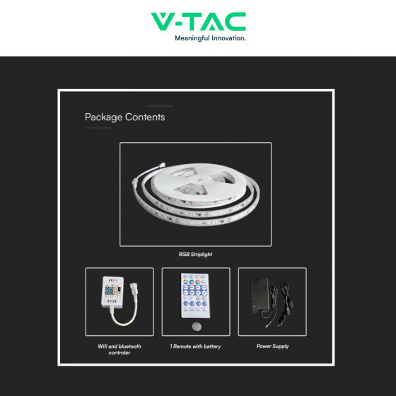 V-TAC VT-5050 STRISCIA LED FLESSIBILE SMART RGB 65W SMD 60 LED/M 24V IP65 CON CONTROLLER E TELECOMANDO - BOBINA 5M - SKU 23146 - Consegna in 1-5 giorni lavorativi