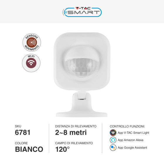 V-TAC SMART VT-5176 SENSORE WI-FI DI MOVIMENTO AD INFRAROSSI PER LAMPADINE LED COLORE BIANCO - SKU 6781 - Consegna in 1-5 giorni lavorativi