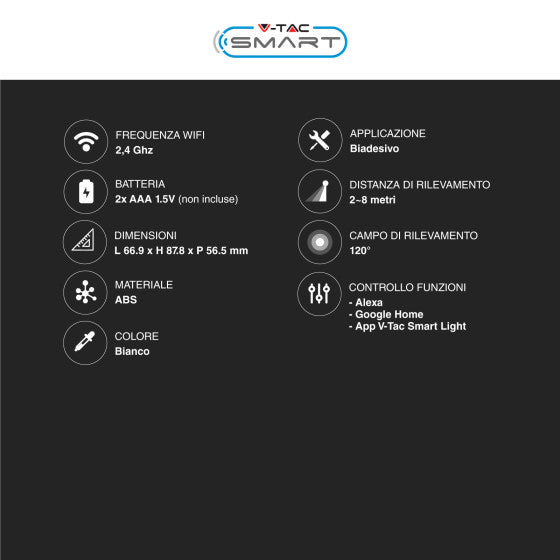V-TAC SMART VT-5176 SENSORE WI-FI DI MOVIMENTO AD INFRAROSSI PER LAMPADINE LED COLORE BIANCO - SKU 6781 - Consegna in 1-5 giorni lavorativi