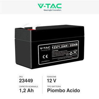 V-Tac VT-1.2-12 Batteria Piombo Acido 12V 1,2Ah con Attacchi T1 - SKU 23449
