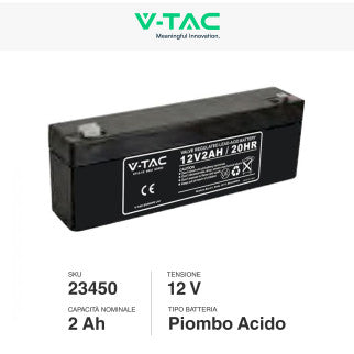 V-Tac VT-2-12 Batteria Piombo Acido 12V 2Ah con Attacchi T1 - SKU 23450