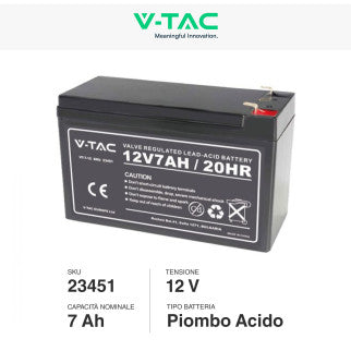 V-Tac VT-7-12 Batteria Piombo Acido 12V 7Ah con Attacchi T1 - SKU 23451