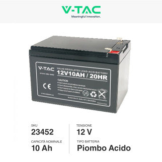 V-Tac VT-10-12 Batteria Piombo Acido 12V 10Ah con Attacchi T2 - SKU 23452