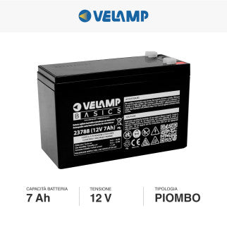 Velamp Batteria al Piombo 12V 7Ah Ricaricabile con Attacchi Faston - mod. 23788