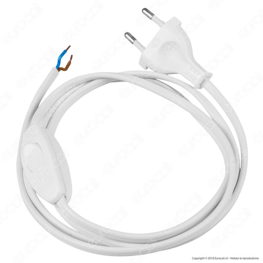 FAI Cavo di Alimentazione Bipolare con Interruttore Unipolare e Spina 10A Bianco Lunghezza 2m - mod. 3021/200