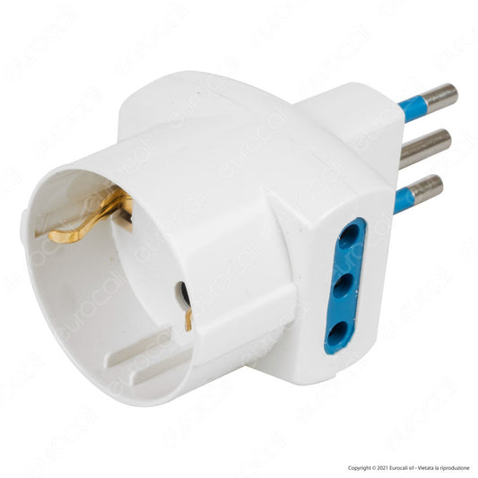 Ecova Adattatore Triplo con 1 Presa Schuko + 10A 2P+T e 2 Prese Laterali 10A 2P+T Colore Bianco - mod. 33041