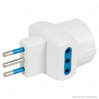 Ecova Adattatore Triplo con 1 Presa Schuko + 10A 2P+T e 2 Prese Laterali 10A 2P+T Colore Bianco - mod. 33041
