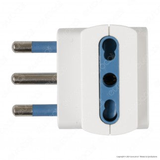 Ecova Adattatore Triplo con Spina 16A 2P+T e 3 Prese 10/16A 2P+T Bipasso Colore Bianco - mod. 33045