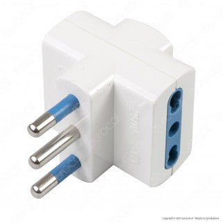 Ecova Adattatore Triplo con Spina 16A 2P+T e 3 Prese 10/16A 2P+T Bipasso Colore Bianco - mod. 33045