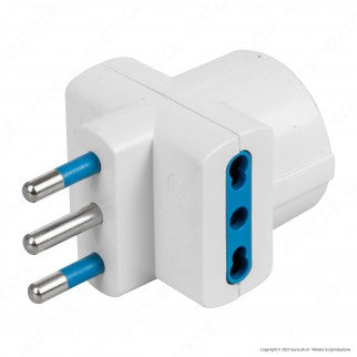 Ecova Adattatore Triplo con 1 Presa Centrale Schuko + 10A 2P+T e 2 Laterali 10/16A 2P+T Colore Bianco - mod. 33047