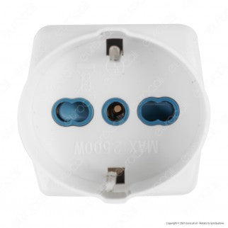 Ecova Adattatore Triplo con 1 Presa Schuko 10/16 A 2P+T e 2 Prese Laterali 10/16A 2P+T Bipasso Colore Bianco - mod. 33111