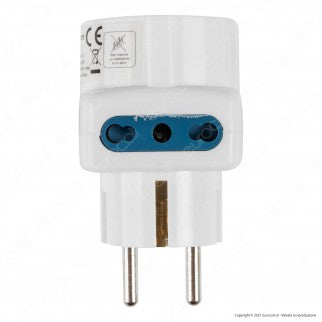 Ecova Adattatore Triplo con 1 Presa Schuko 10/16 A 2P+T e 2 Prese Laterali 10/16A 2P+T Bipasso Colore Bianco - mod. 33111