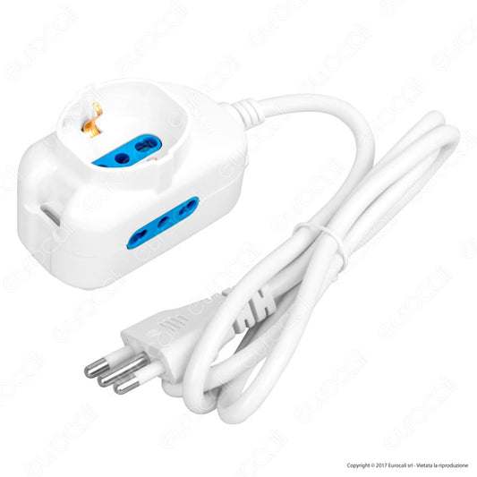 Ecova Adattatore Triplo con 1 Presa Schuko + 10/16 A 2P+T e 2 Prese Laterali 10/16A 2P+T Bipasso Colore Bianco - mod. 33174