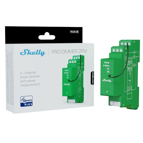 Shelly Wave Pro Dimmer 1PM, Dimmer Intelligente a 1 Canale, Misurazione Energetica, Richiede Gateway Z-Wave, Domotica, Guida DIN, Regolazione Luminosità, Controllo Remoto, Scene Intelligenti