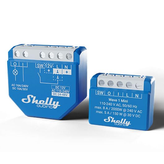 Shelly Qubino Wave Mini 1 | Relè di commutazione intelligente Z-Wave, 1 canale 8 A con contatto a secco | Automazione domestica