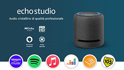 Echo Studio | Il nostro altoparlante Wi-Fi e Bluetooth con il migliore audio di sempre, con Dolby Atmos, audio spaziale, hub per Casa Intelligente e Alexa | Antracite