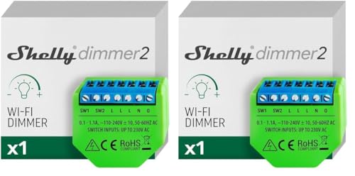 Shelly Dimmer 2, Interruttore Varialuce Senza Fili, Wi-Fi, Nessun Hub o Neutro richiesto, Domotica, Compatibile con Alexa e Google Home, App iOS Android