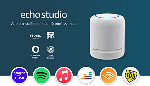 Echo Studio | Il nostro altoparlante Wi-Fi e Bluetooth con il migliore audio di sempre, con Dolby Atmos, audio spaziale, hub per Casa Intelligente e Alexa | Antracite