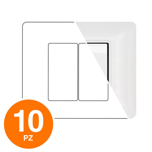MAPAM Placca Tecnopolimero JOY 2P Bianco - Confezione 10pz - mod. 5002-01 - Compatibile con BTicino MATIX