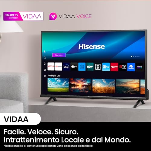 Hisense 32" HD 32E43KT, Smart TV VIDAA U6, Game Mode, Controlli vocali Alexa, Tuner DVB-T2/S2 HEVC 10, lativù