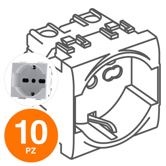 MAPAM Presa Schuko Unel (16A-250V) JOY Bianco - Confezione 10pz - mod. 514B - Compatibile con BTicino MATIX