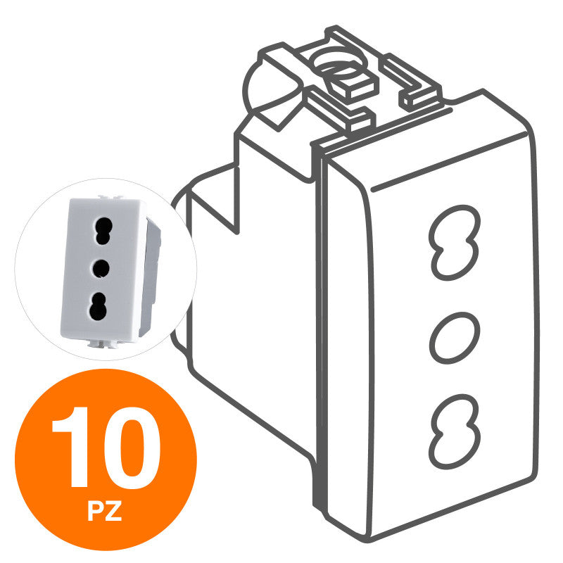 MAPAM Presa Bivalente (16A-250V) JOY Bianco - Confezione 10pz - mod. 518B - Compatibile con BTicino MATIX
