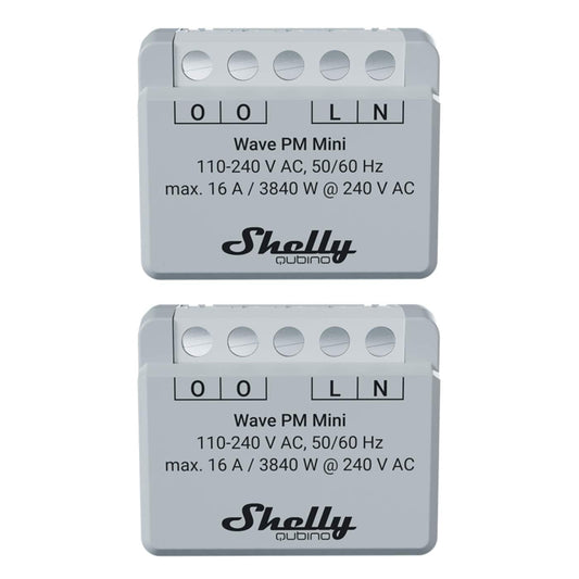 Shelly Qubino Wave PM Mini | Confezione da 2 | Misuratore di potenza Z-wave, 1 canale 16 A con | Domotica | App iOS Android | Basso consumo energetico | Alta compatibilità