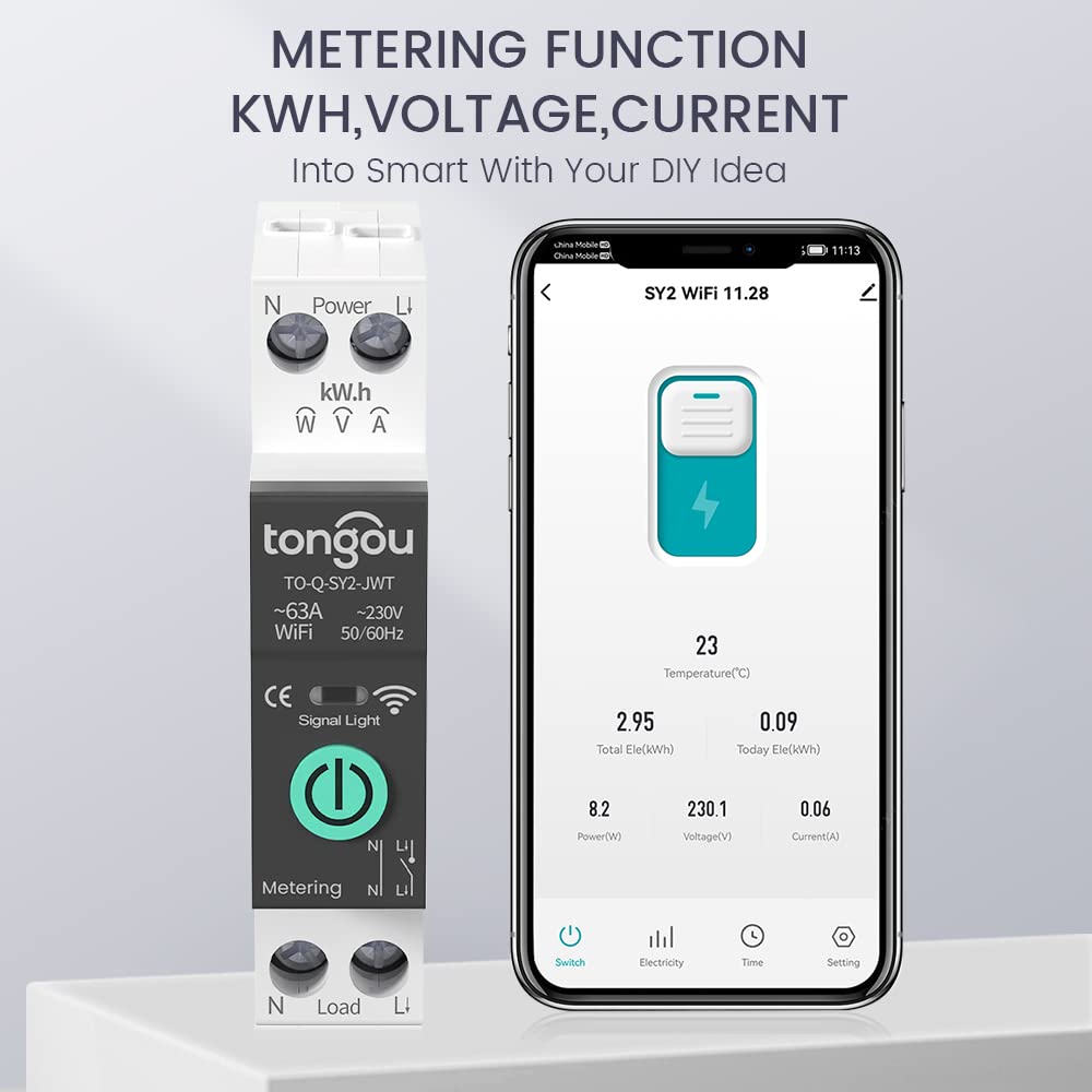 Interruttore WLAN universale Smart Wifi con misurazione del consumo energetico e funzione di protezione da sovraccarico, timer intelligente fai da te, compatibile con Alexa, Google Home Tuya/Smart