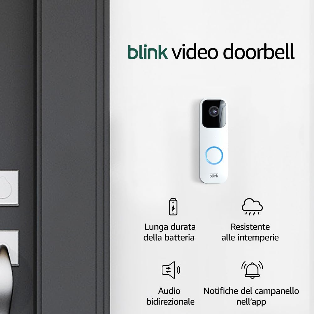 Blink Videocitofono (Video Doorbell) + Sync Module 2 | Audio bidirezionale, video HD, lunga durata della batteria, rilevazione di movimento, notifiche nell’app, funziona con Alexa (bianco)