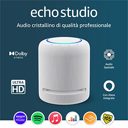 Echo Studio | Il nostro altoparlante Wi-Fi e Bluetooth con il migliore audio di sempre, con Dolby Atmos, audio spaziale, hub per Casa Intelligente e Alexa | Antracite