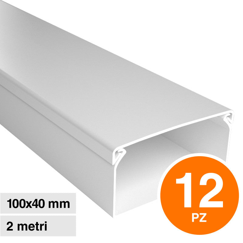 Elmark Canaline Passacavi 100x40 in Plastica Bianca e Coperchio Removibile Lunghezza 2 metri - Confezione da 12 - mod. 56210040