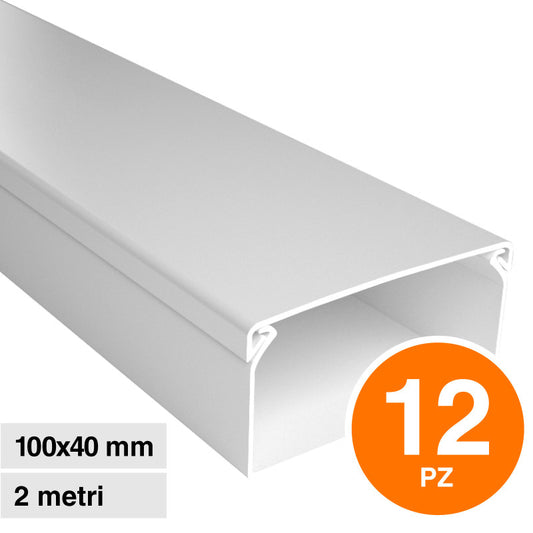 Elmark Canaline Passacavi 100x40 in Plastica Bianca e Coperchio Removibile Lunghezza 2 metri - Confezione da 12 - mod. 56210040