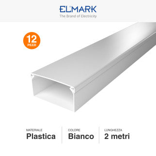 Elmark Canaline Passacavi 100x40 in Plastica Bianca e Coperchio Removibile Lunghezza 2 metri - Confezione da 12 - mod. 56210040