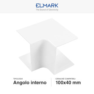 Elmark Angolo Interno per 2 Canaline Passacavi 100x40 in Plastica Bianca - mod. 562100402
