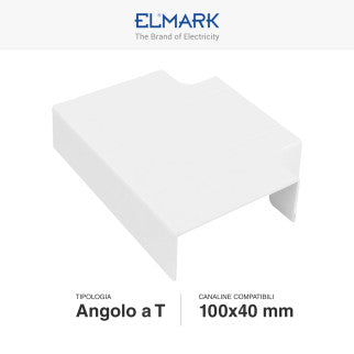 Elmark Angolo a T per 3 Canaline Passacavi 100x40 in Plastica Bianca - mod. 562100403