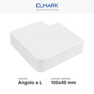 Elmark Angolo a L per 2 Canaline Passacavi 100x40 in Plastica Bianca - mod. 562100404