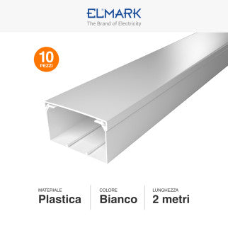 Elmark Canaline Passacavi 100x60 in Plastica Bianca e Coperchio Removibile Lunghezza 2 metri - Confezione da 10 - mod. 56210060